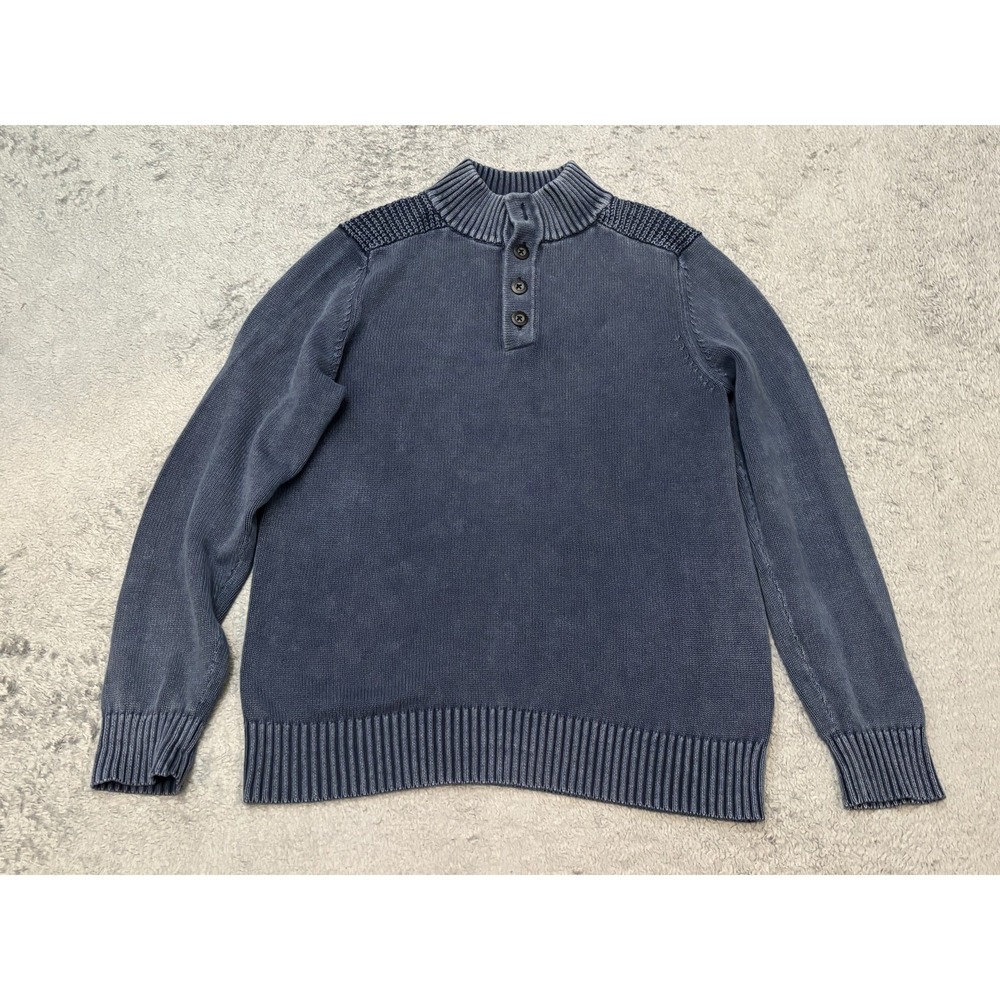 Rock & Republic Sweater Mens Large Blue Pullover Long Sleeve 1/4 Button Casual